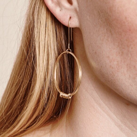 Handmade Brass Ribbon Single Hoop Earrings - Picture 1 of 4